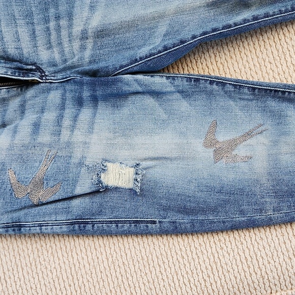 Distressed Blue Jeans with Bird Embroidery, Like New, Size 8M - Picture 2 of 8